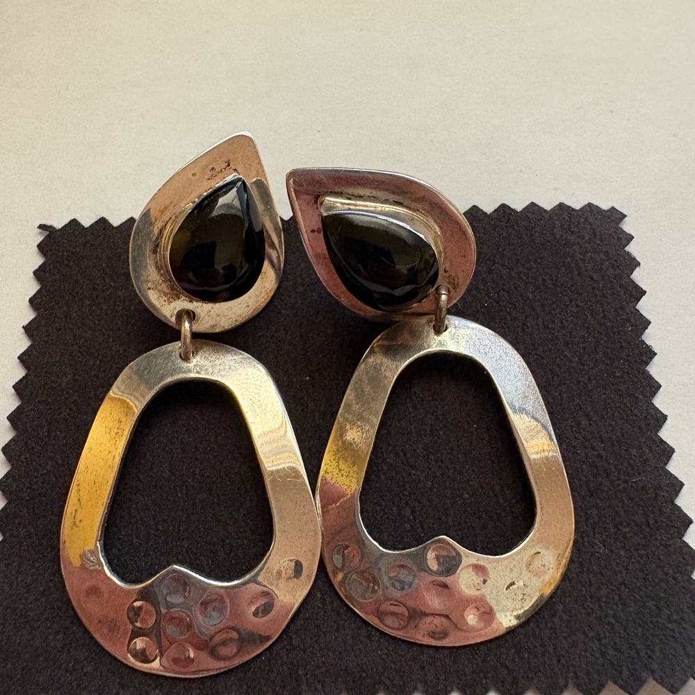 Sterling Silver Black Onyx Teardrop Dangle Earrings
